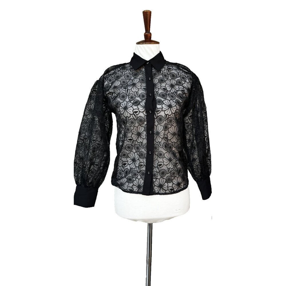J.O.A Women’s Black Mesh Floral Sheer Collared Evening Jacket XS NWOT - Picture 10 of 12